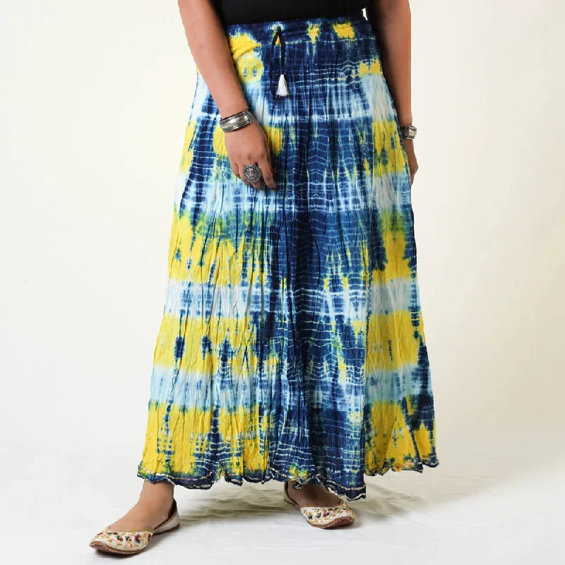 Yellow - Shibori Tie-Dye Cotton Long Skirt