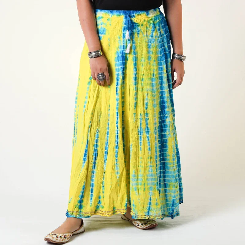 Yellow - Shibori Tie-Dye Cotton Long Skirt