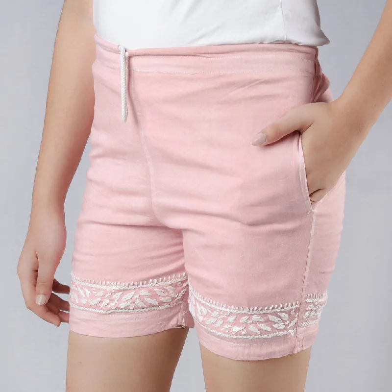 Pink - Chikankari Embroidery Cotton Short