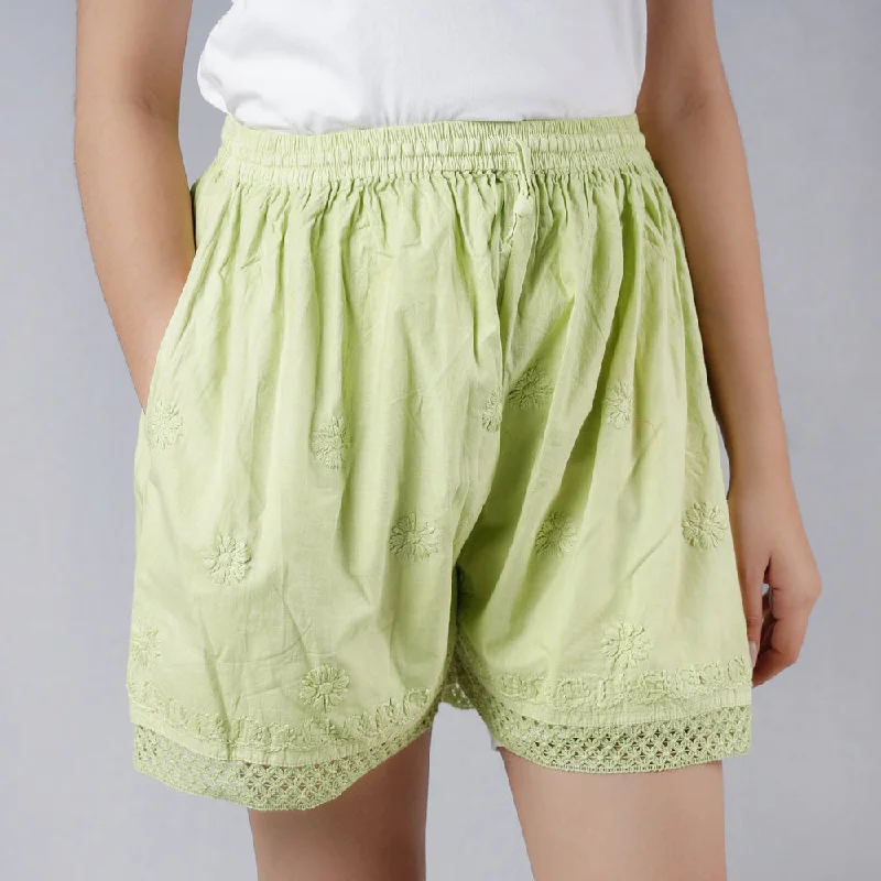 Green - Chikankari Embroidery Cotton Short