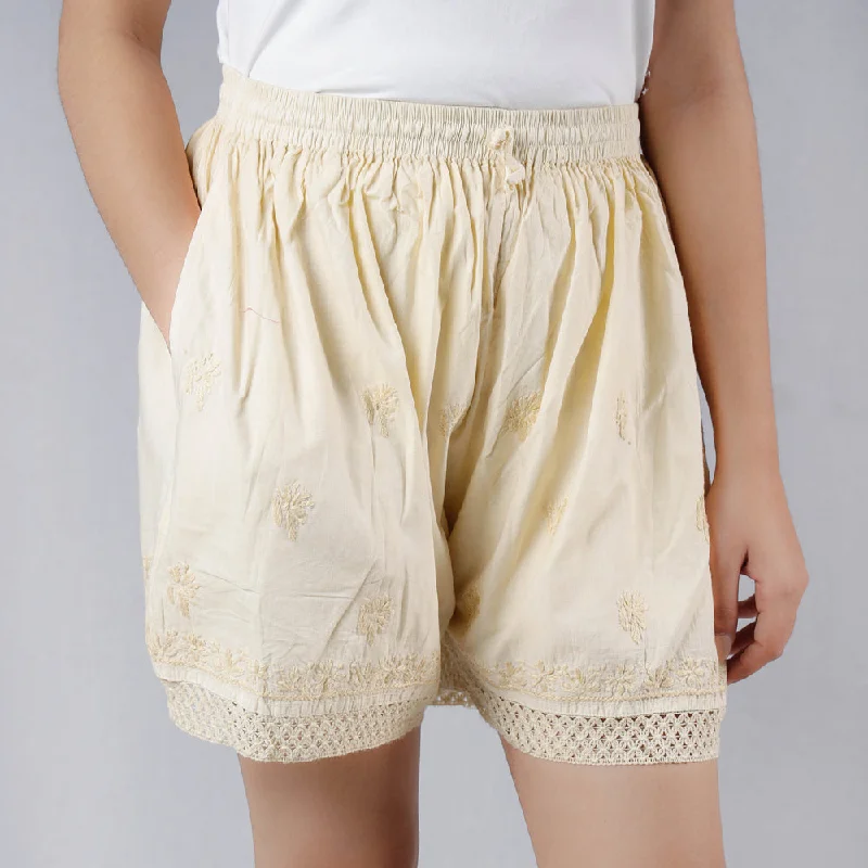 Yellow - Chikankari Embroidery Cotton Short