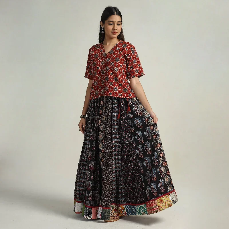 Multicolor - Kutch Block Printed 24 Kali Cotton Long Skirt 11