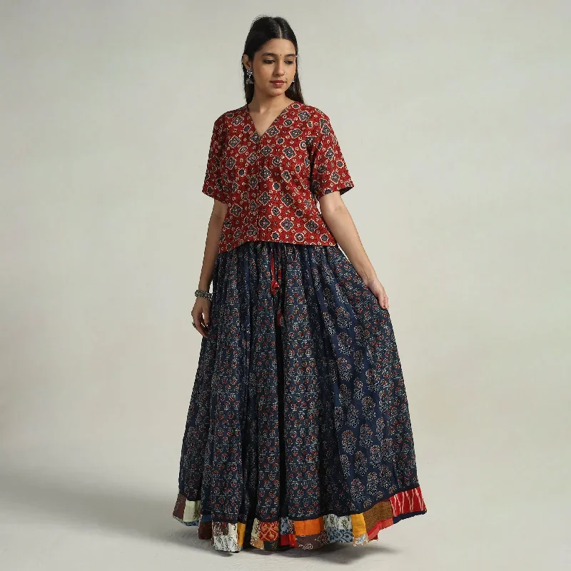 Multicolor - Kutch Block Printed 24 Kali Cotton Long Skirt 18