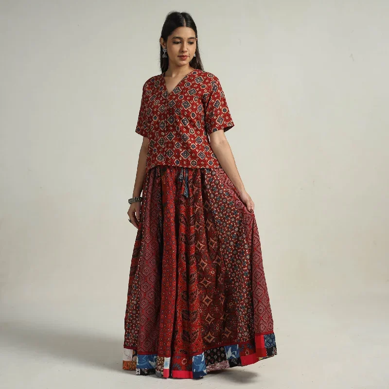 Multicolor - Kutch Block Printed 24 Kali Cotton Long Skirt 25