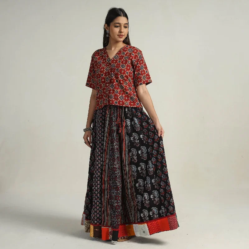 Multicolor - Kutch Block Printed 24 Kali Cotton Long Skirt 27