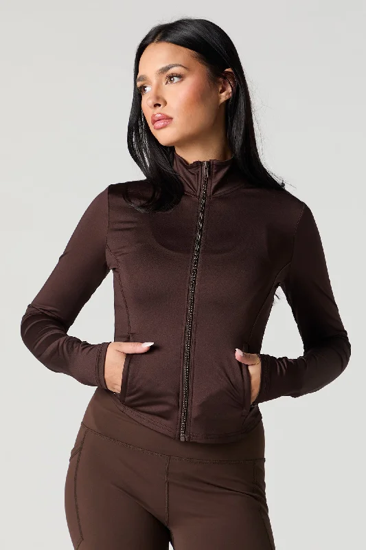 Active Soft Zip-Up Mock Neck Long Sleeve Top