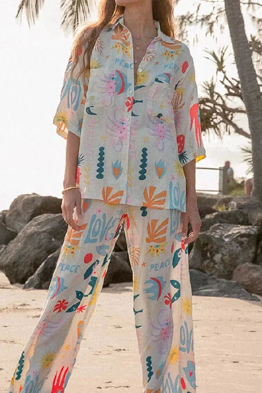 abstract-sea-creature-print-button-pockets-elastic-waist-pant-suit