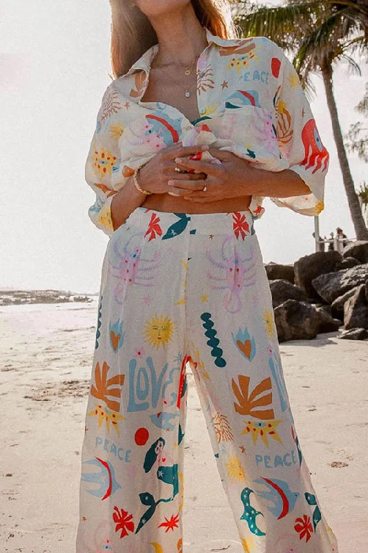 abstract-sea-creature-print-button-pockets-elastic-waist-pant-suit