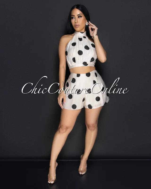 Amos Biege Black Polka Dot Two Piece Set