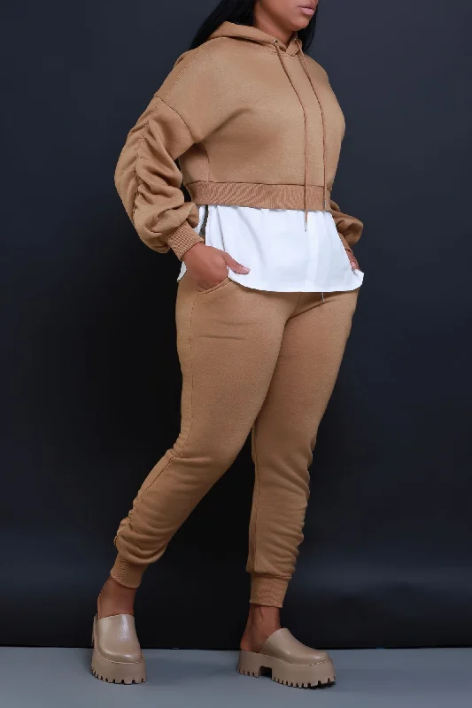 Excuse The Mess Layered Hooded Lounge Set - Mocha