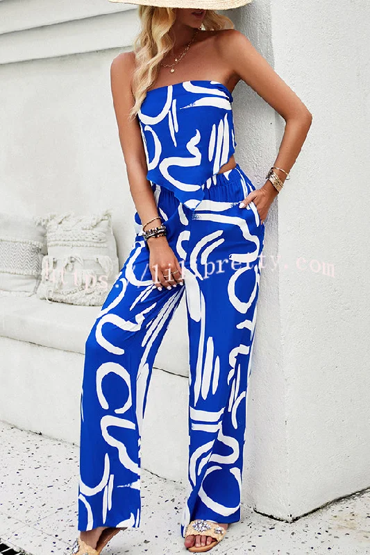 Fun Printed Off The Shoulder Top and Elastic Waist Pocket Pants Set