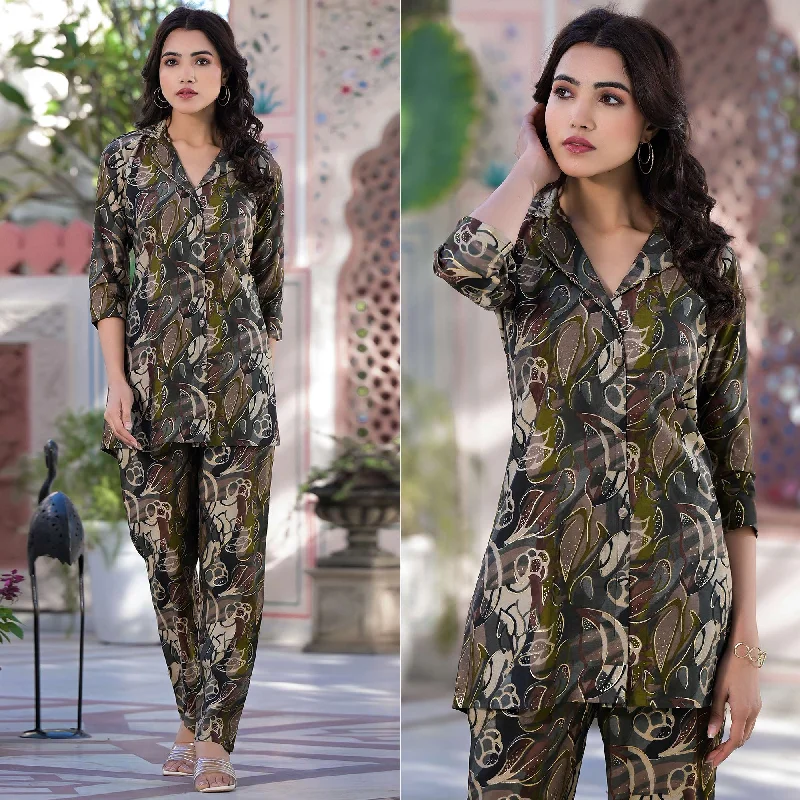 Green Foil Printed Chanderi Silk Co Ord Set