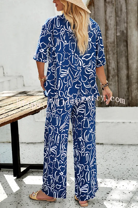 irregular-printed-button-pocket-long-sleeved-shirt-and-elastic-waist-pants-set