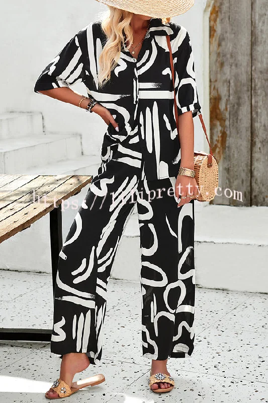 irregular-printed-button-pocket-long-sleeved-shirt-and-elastic-waist-pants-set