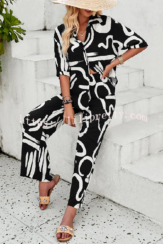 irregular-printed-button-pocket-long-sleeved-shirt-and-elastic-waist-pants-set