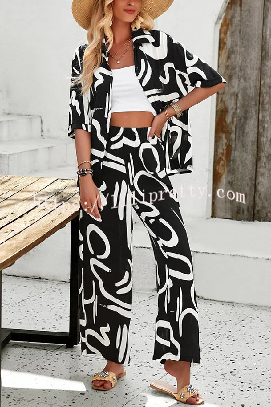 irregular-printed-button-pocket-long-sleeved-shirt-and-elastic-waist-pants-set