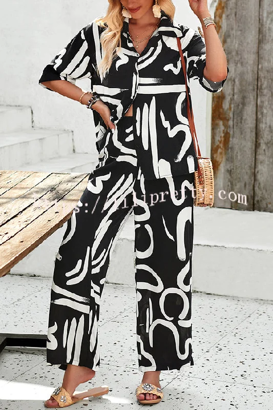 irregular-printed-button-pocket-long-sleeved-shirt-and-elastic-waist-pants-set