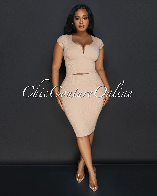 Laury Nude Ribbed Crop Top & Skirt Sculpting Set