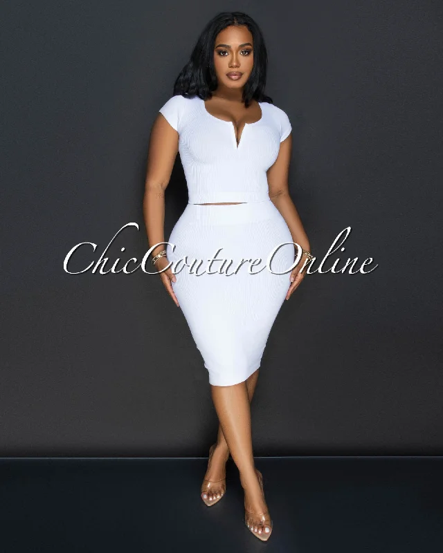 Laury White Ribbed Crop Top & Skirt Sculpting Set