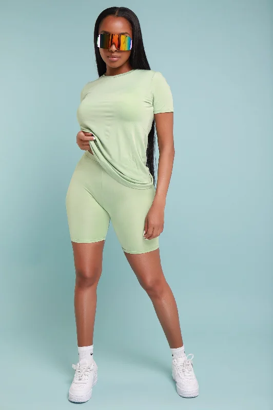 More Love Short Sleeve Biker Set - Light Green