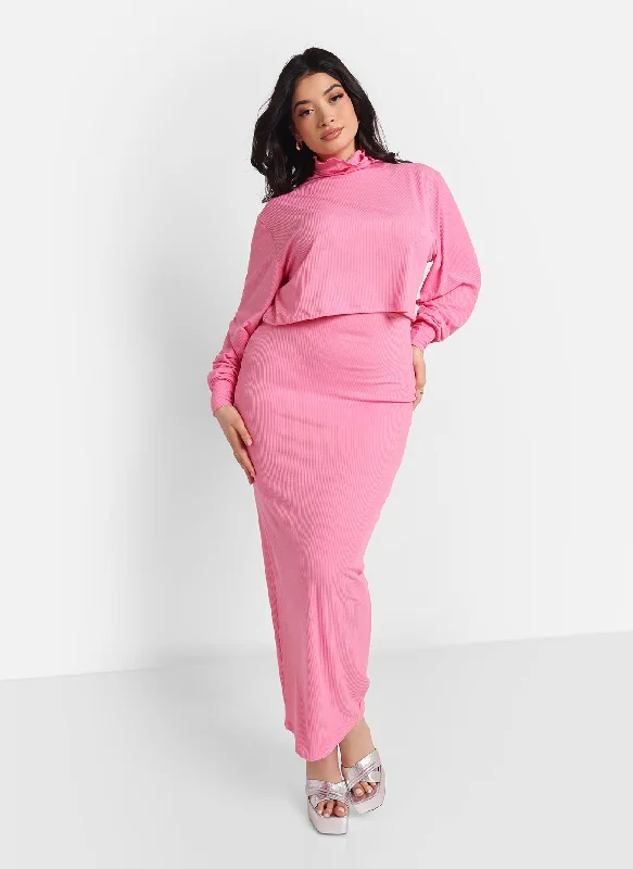 Poppy Ribbed Maxi Bodycon Skirt - Bubblegum Pink