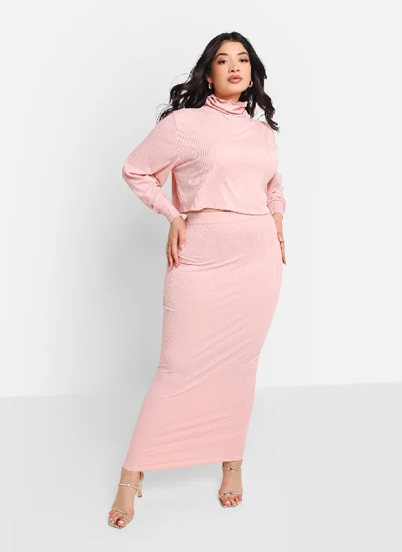 Poppy Ribbed Maxi bodycon Skirt - Light Pink