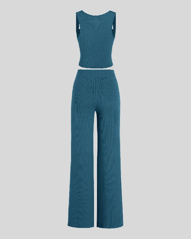 set-of-two-ruched-square-neck-crop-top-with-trouser-in-teal