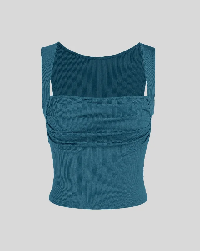 set-of-two-ruched-square-neck-crop-top-with-trouser-in-teal