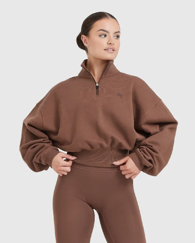 All Day Crop 1/4 Zip Sweatshirt | Chestnut