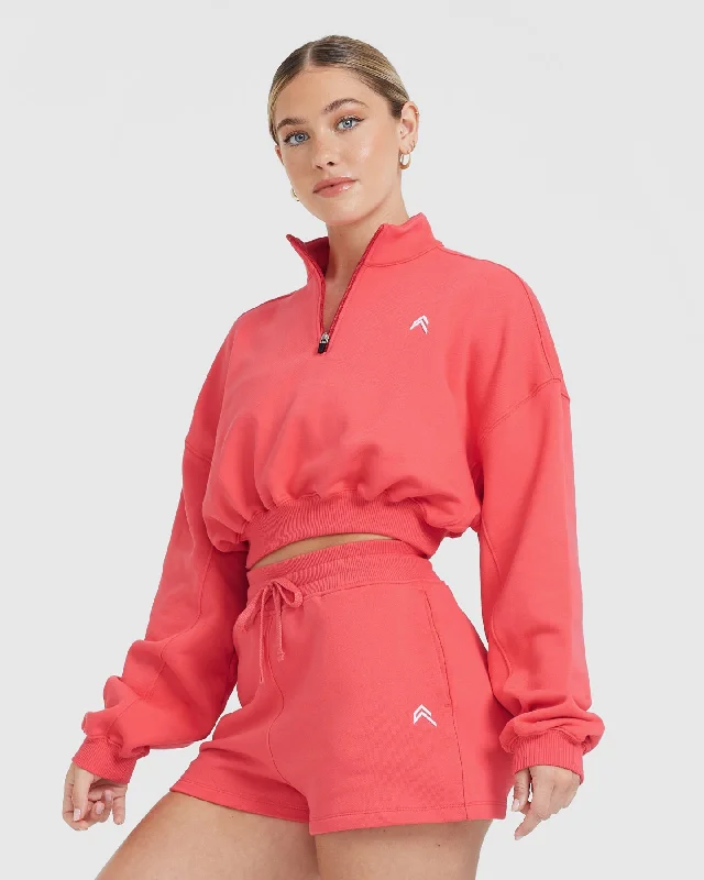 All Day Lightweight Crop 1/4 Zip Sweatshirt | Sweet Red