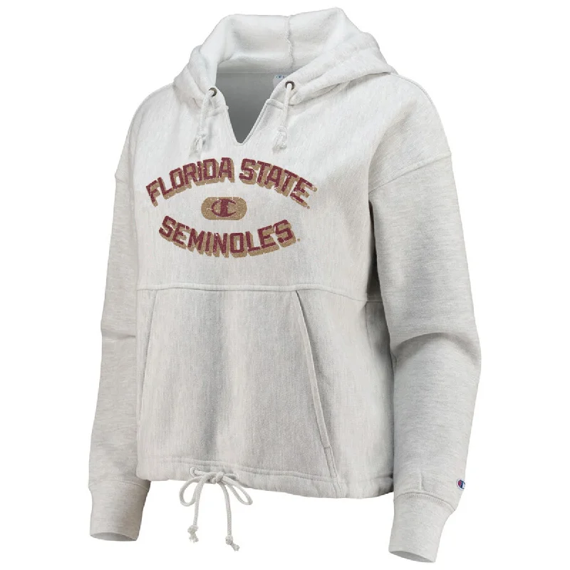 Champion Women's Florida State Seminoles Vintage Wash Reverse Weave Cinch Hood - Silver Grey Heather