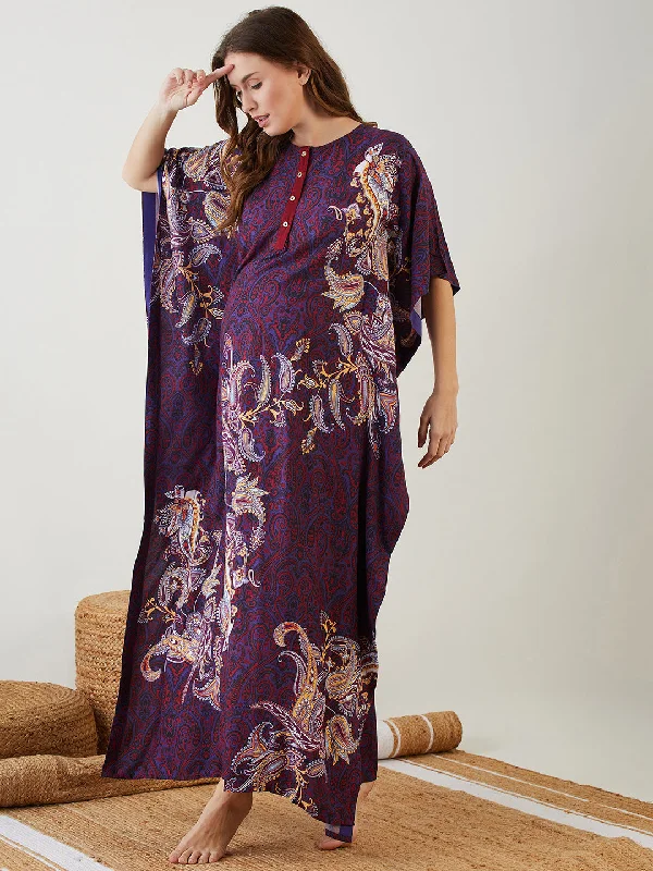 Blue Printed Paisley Maternity and Nursing Kaftan