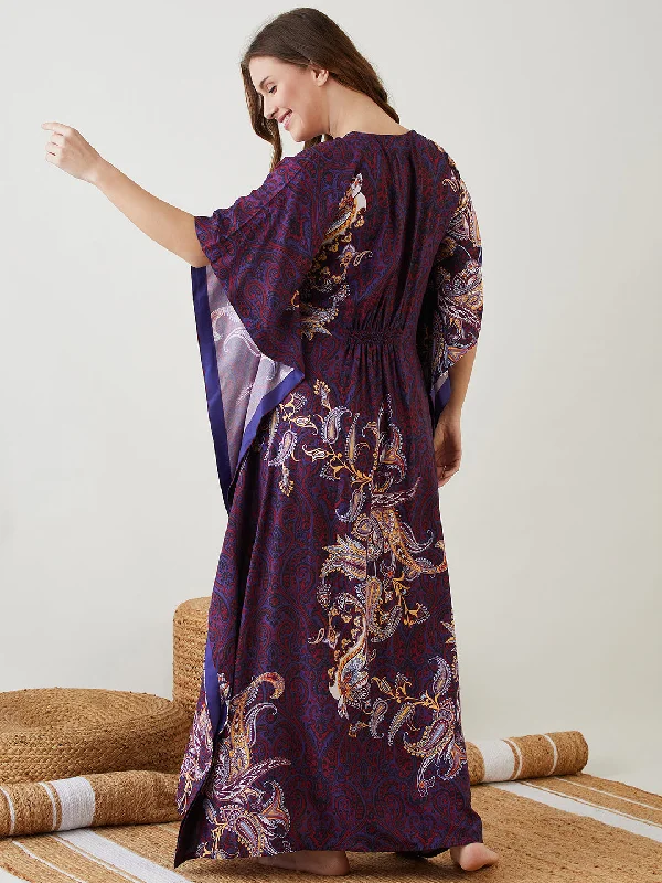 Blue Printed Paisley Maternity and Nursing Kaftan