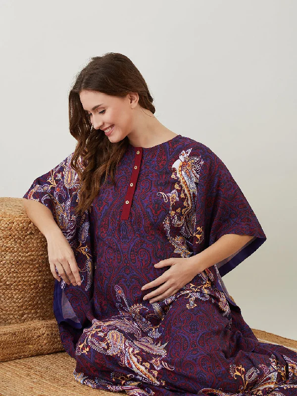 Blue Printed Paisley Maternity and Nursing Kaftan