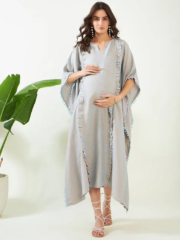 Blue Radiant Soft Cotton Maternity and Feeding Kaftan