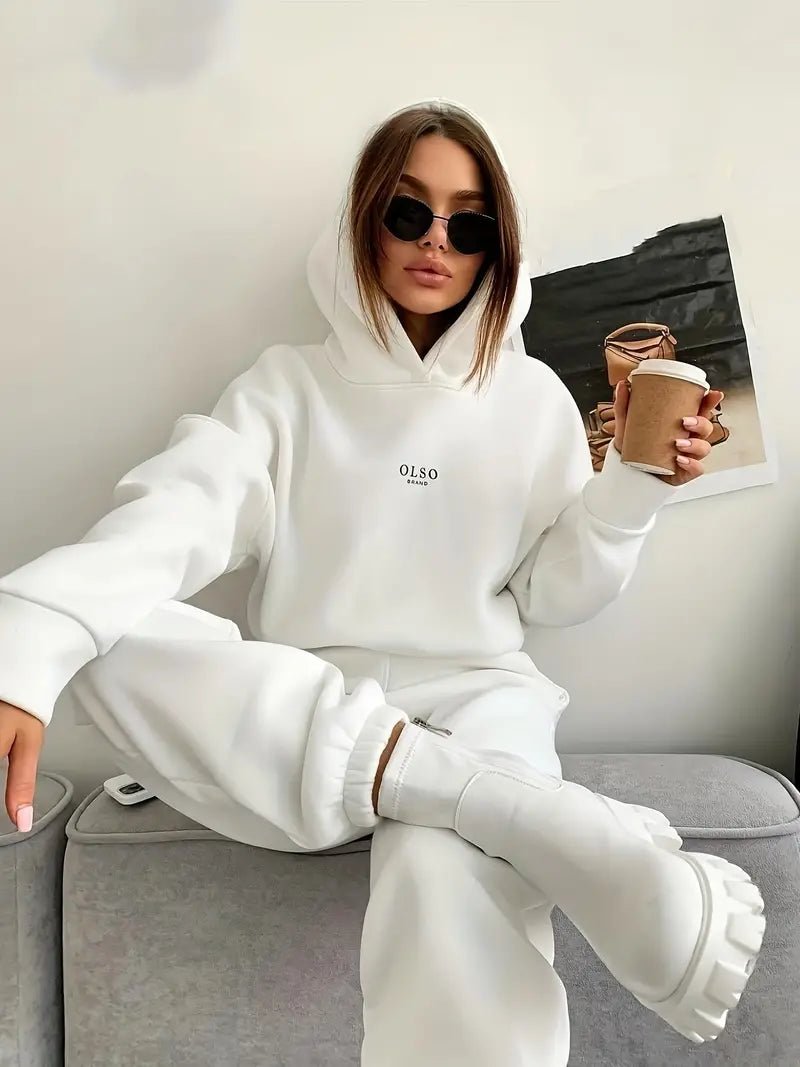 Fleece Hooded  Women Sweatshirt Sets