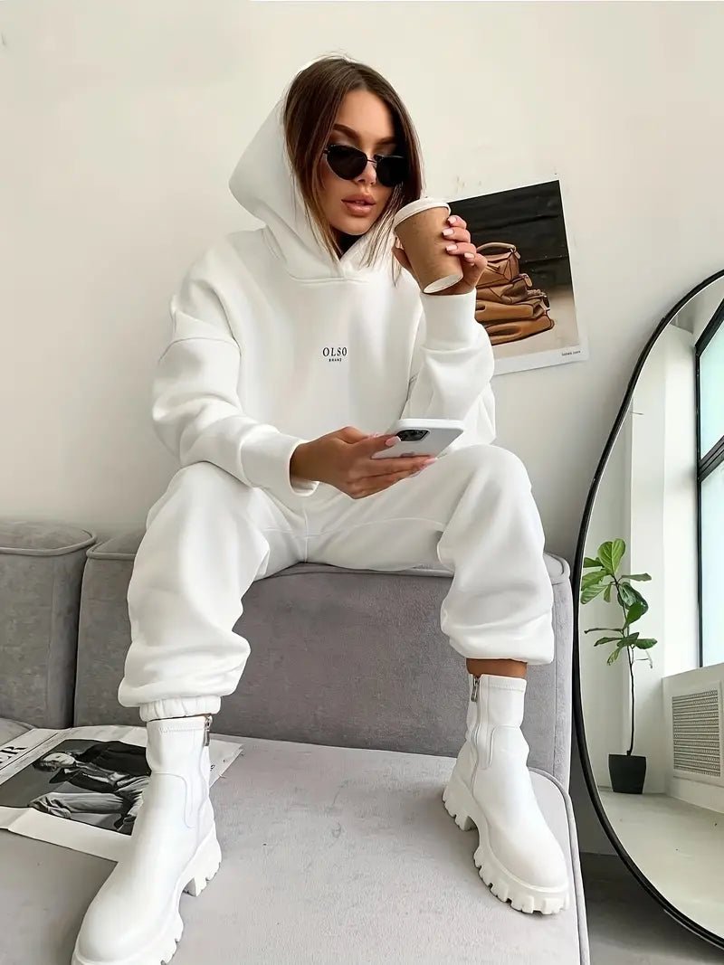 Fleece Hooded  Women Sweatshirt Sets