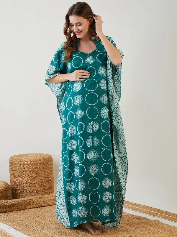 Green Shibori Dyed Maternity Kaftan