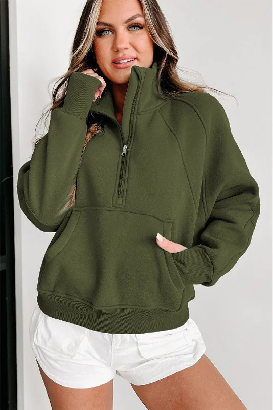 Green Zip Up Women Sweatshirt