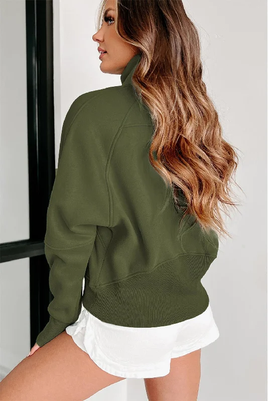 Green Zip Up Women Sweatshirt