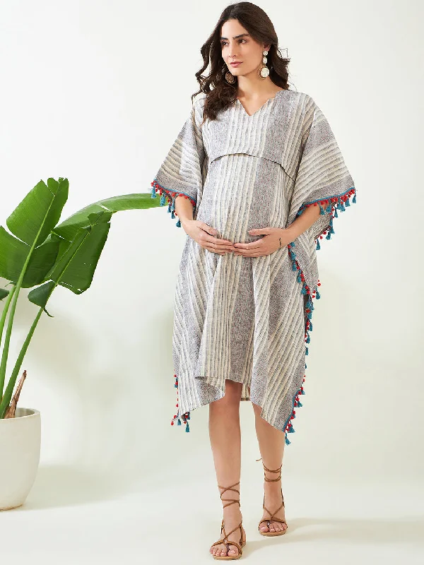 Grey Striped Maternity and Feeding Kaftan