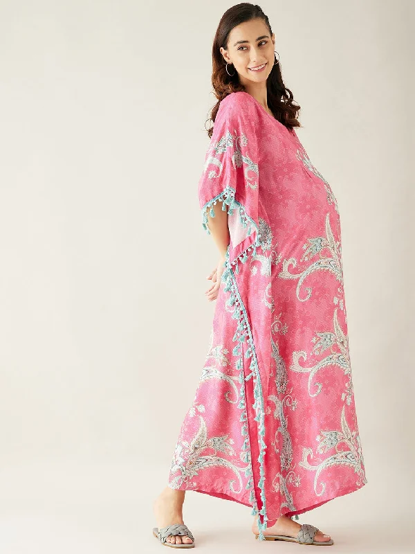 Pink Digital Printed Day Wear Maternity Kaftan