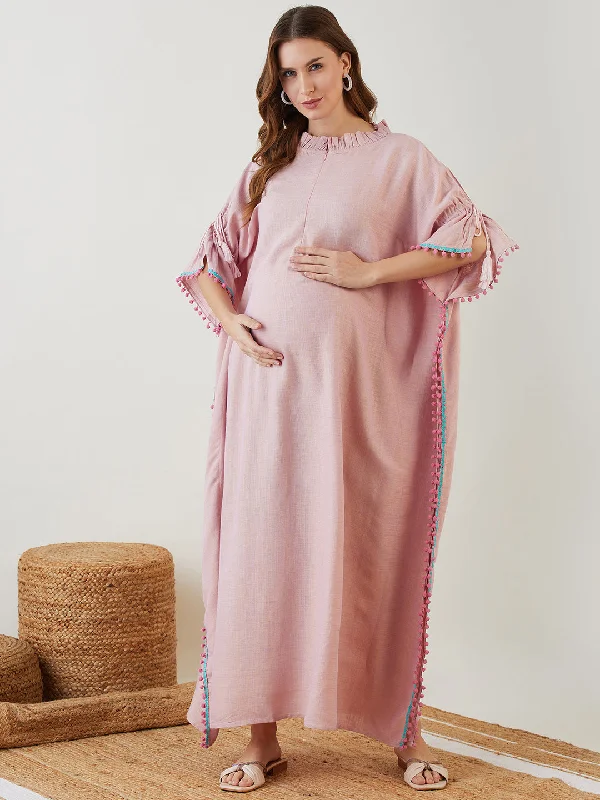 Pink Serene Linen Maternity Kaftan