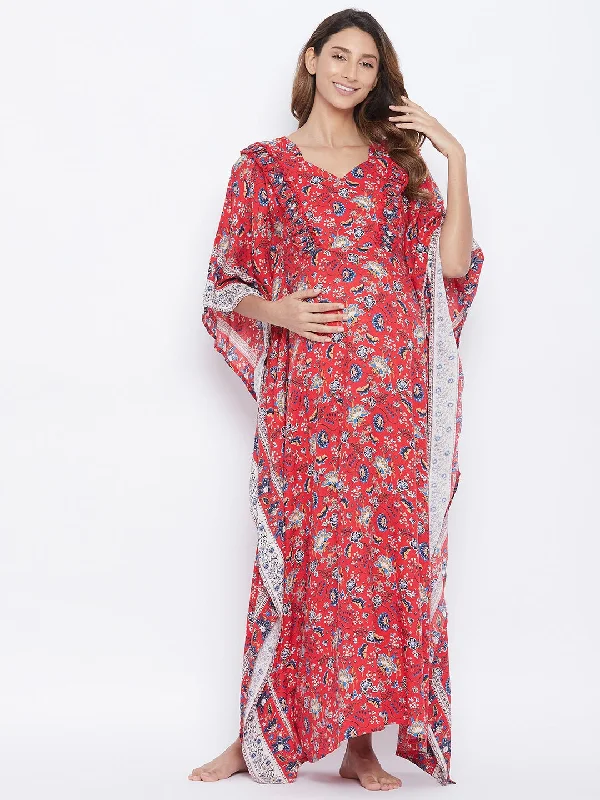 Red Paisley and Floral Maternity Nightdress