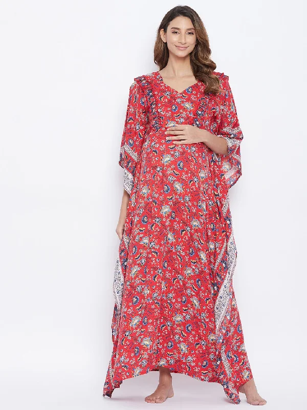 Red Paisley and Floral Maternity Nightdress