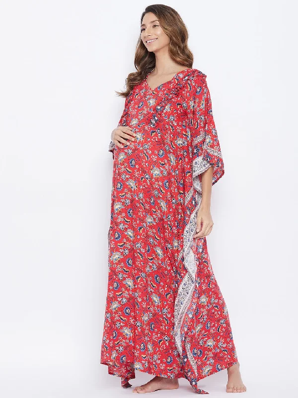 Red Paisley and Floral Maternity Nightdress