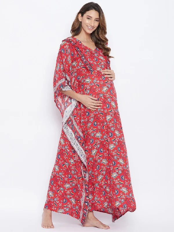 Red Paisley and Floral Maternity Nightdress