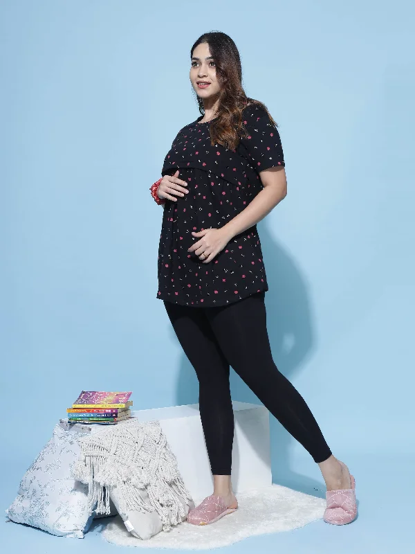 Black Hosiery Cotton Maternity Feeding Top