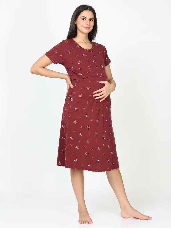 Hosiery Cotton Maternity Nighty | Marron