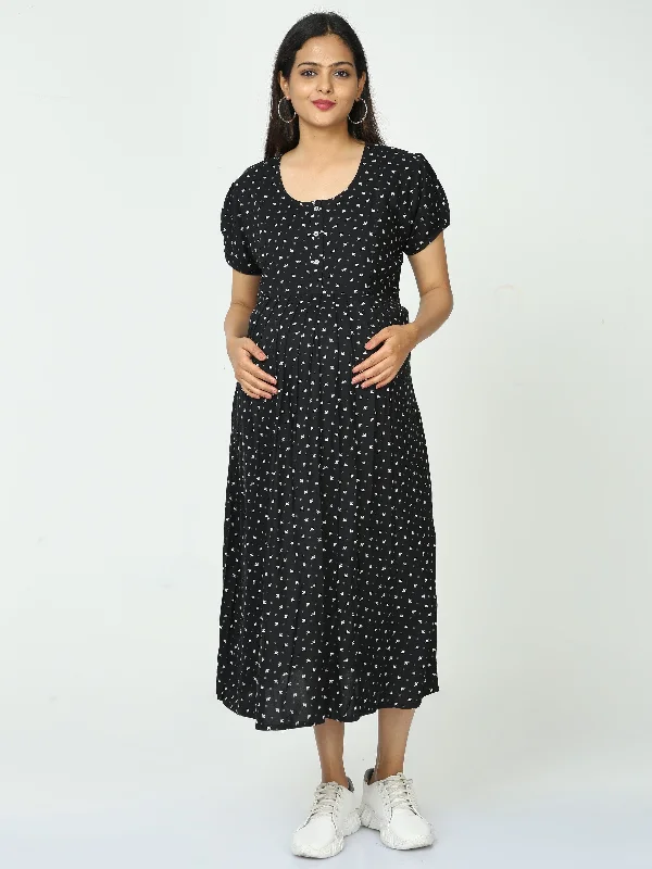 Rayon Maternity Feeding Dress Black